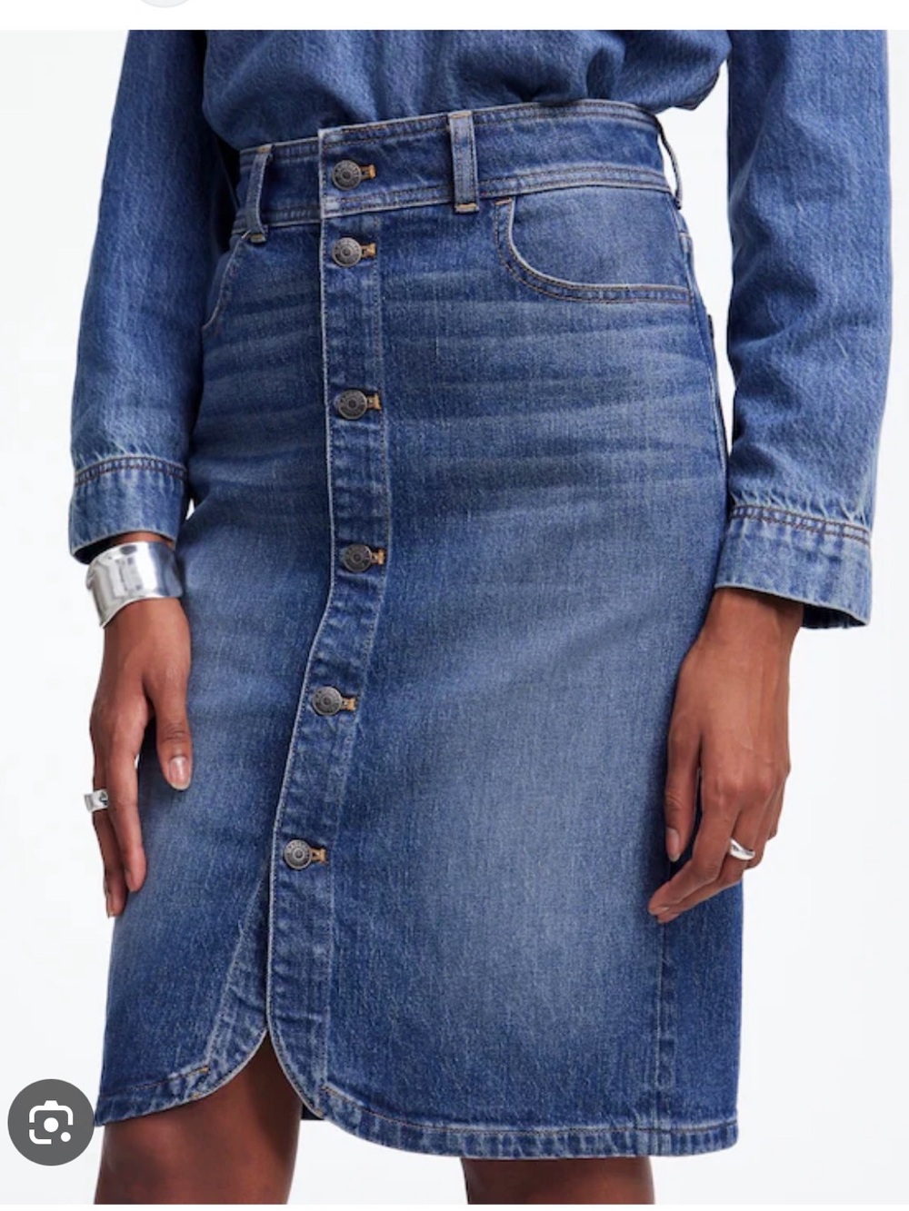 Madewell denim button front midi skirt
